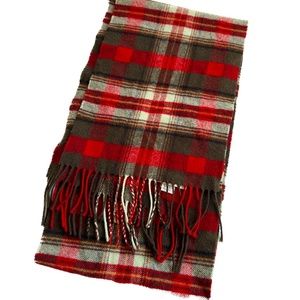 JOHNSTONS Scarf Rectangle Check Plaid Merino Wool & Cashmere Red Green Scotland